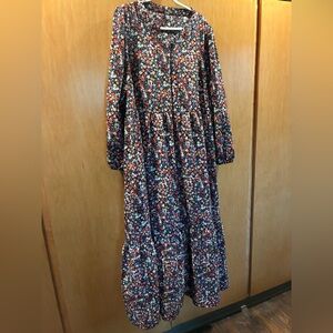 SHEIN Curve Black Floral Maxi Dress with Red, Cream & Light Blue Flowers